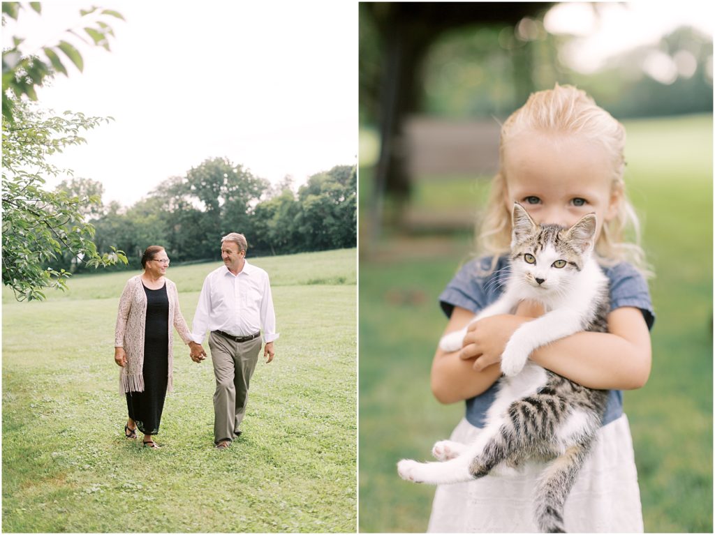 Parents at Four Generations Family Session; girl with kitty