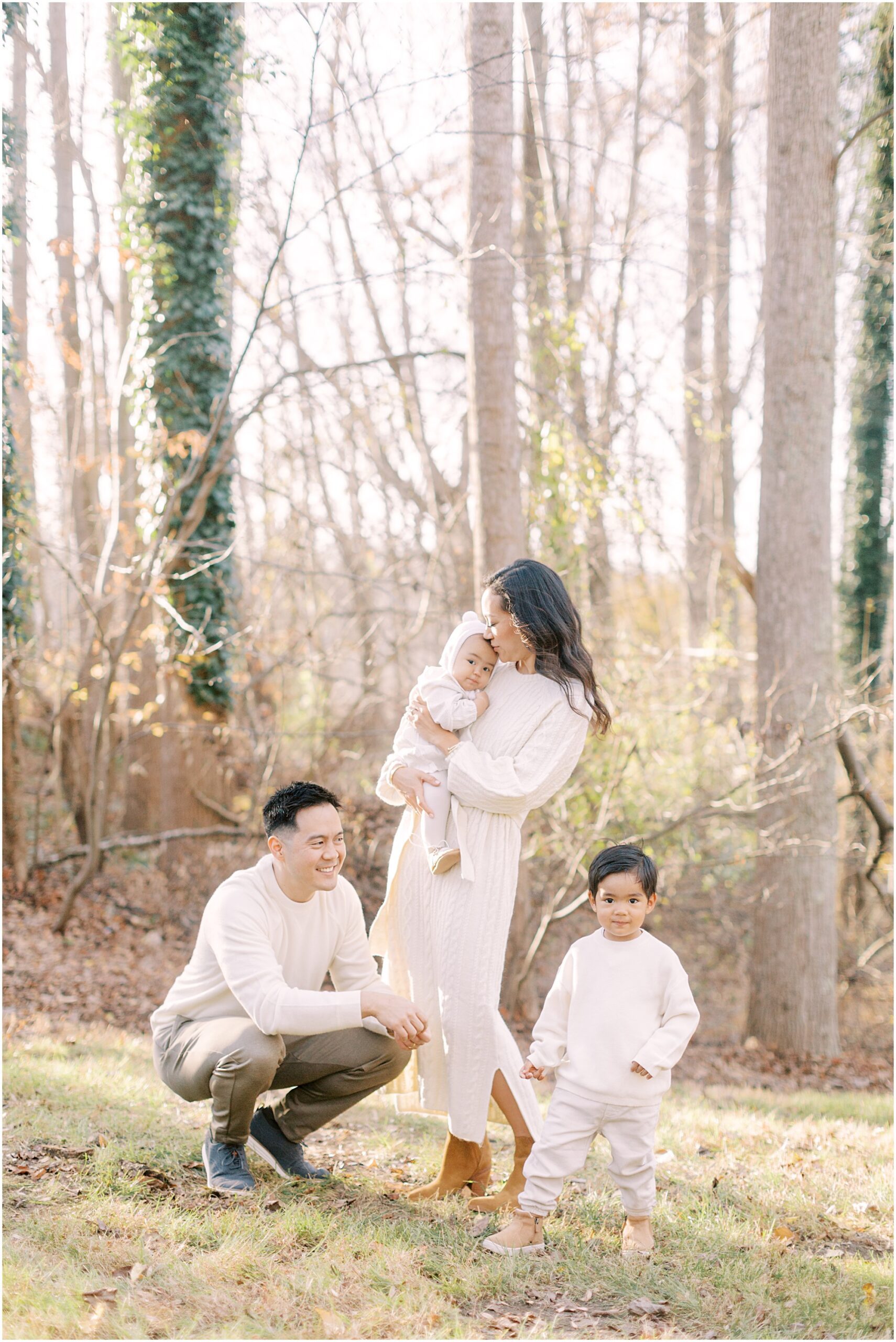 Family in neutral outfits at a family photography session