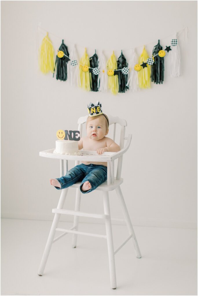 Toddler boy at his first birthday session with Angelique Jasmin Photography