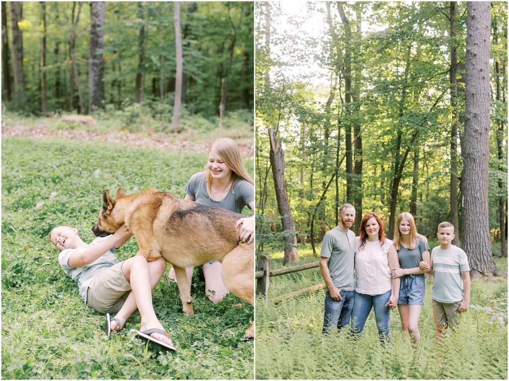 Kids with dog and family together at Mount Gretna Family Session
