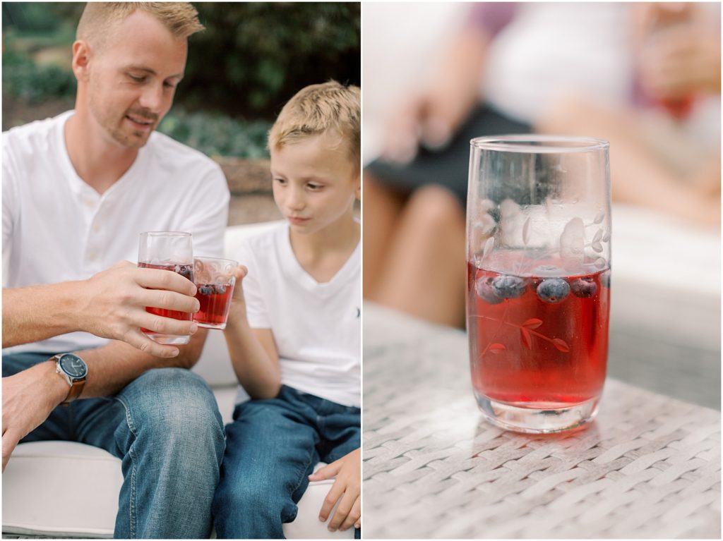 Father and son cheers with spritzers
