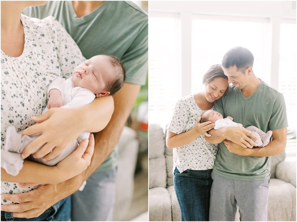 Parents with baby boy in summer indoor newborn session
