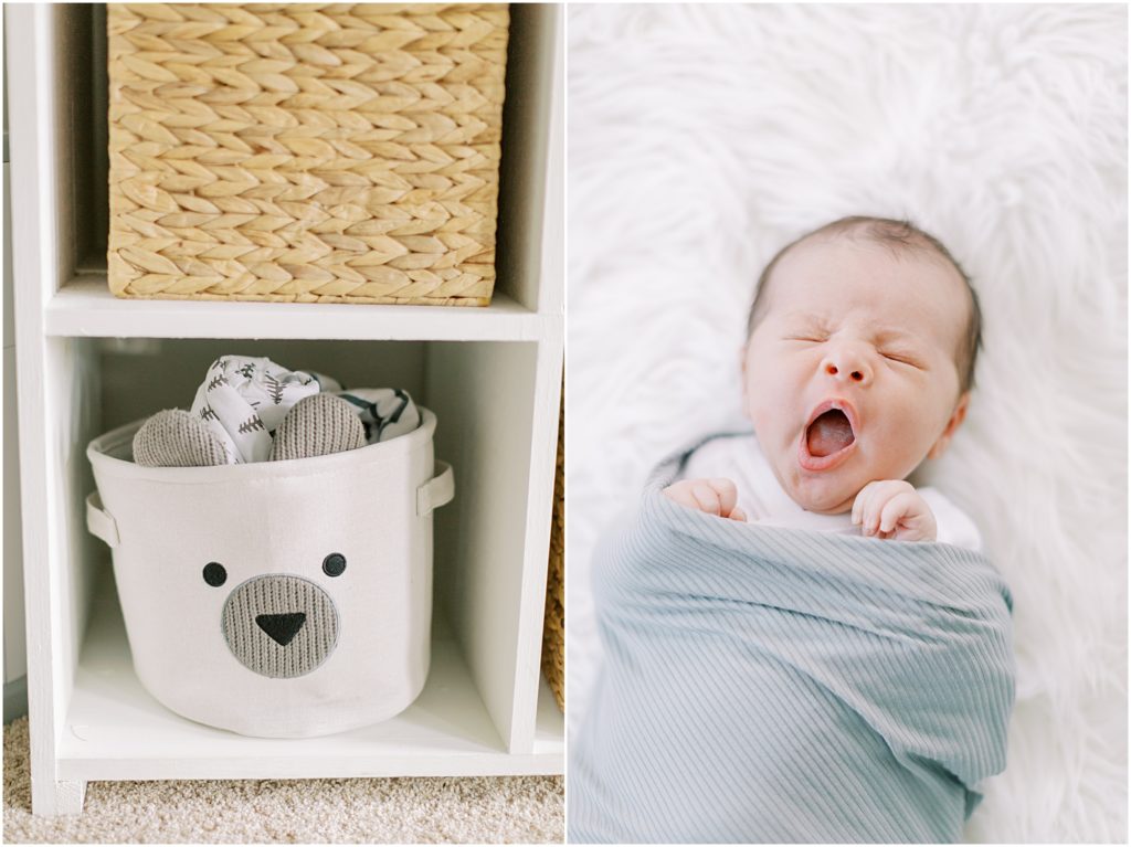 Baby yawning and nursery details