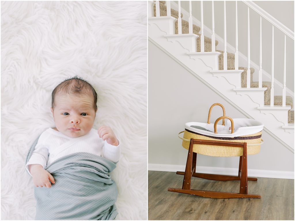Baby boy and bassinet