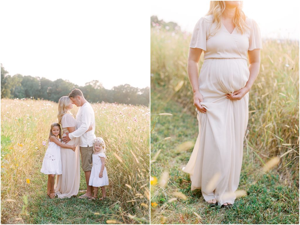 Family in flower field for maternity session