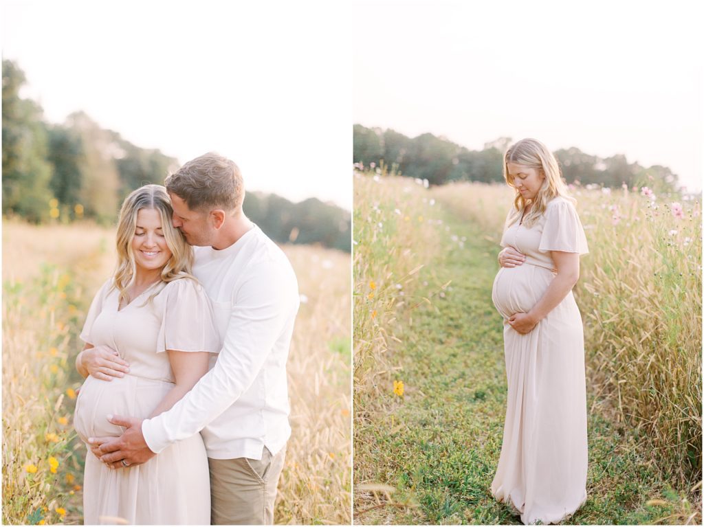 Couple at flower field maternity session