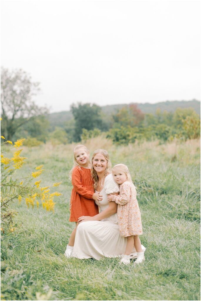 Mother with her daughters at a Lancaster Fall Family Session with Angelique Jasmin Photography