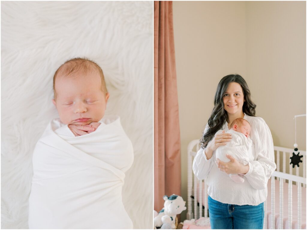Baby girl and her mother at a newborn session with Angelique Jasmin Photography