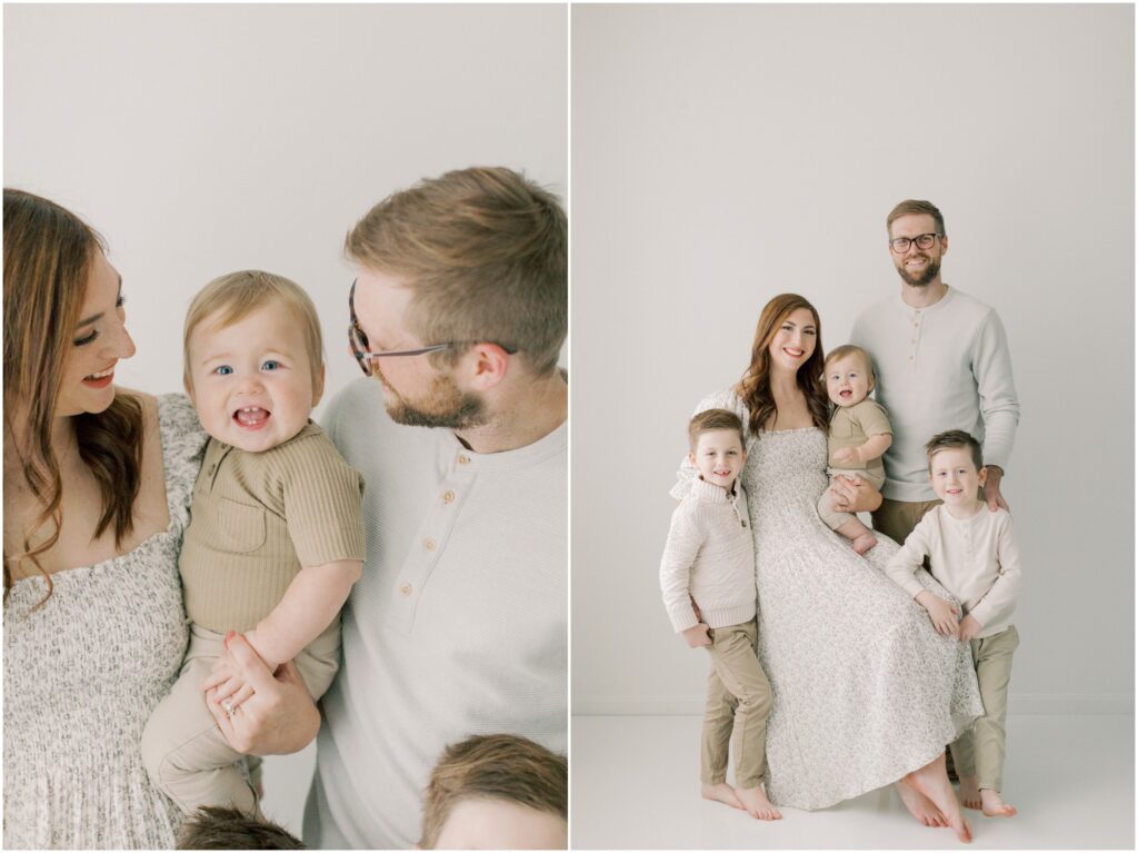 Family together at a studio First Birthday Session with Angelique Jasmin Photography
