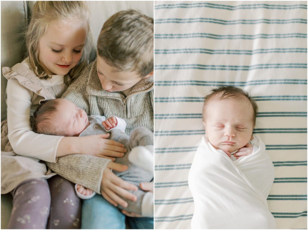 Siblings with newborn baby brother